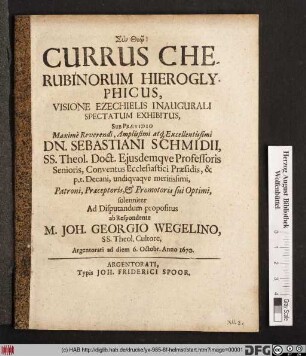 Currus Cherubinorum Hieroglyphicus, Visione Ezechielis Inaugurali Spectatum Exhibitus