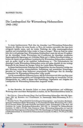 Die Landespolizei für Württemberg-Hohenzollern 1945-1952.