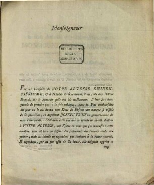 Epitre à son Altesse ... Monseigneur le Cardinal Prince de Passau : [Gedicht]