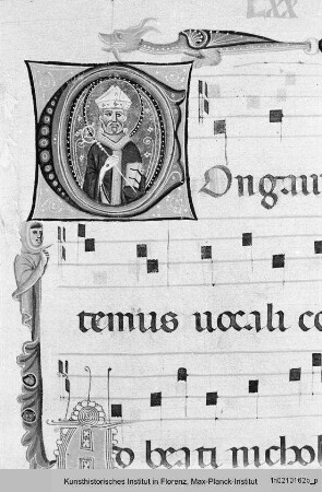 Textseite mit vierzeiligen Neumen und einer historisierten Initiale (C): Nikolaus - Sequentiae et hymni