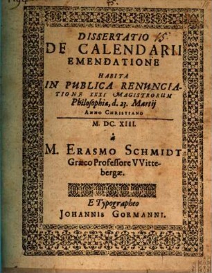 Diss. de calendarii emendatione