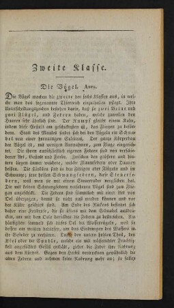 Zweite Klasse. Die Voegel. Aves.