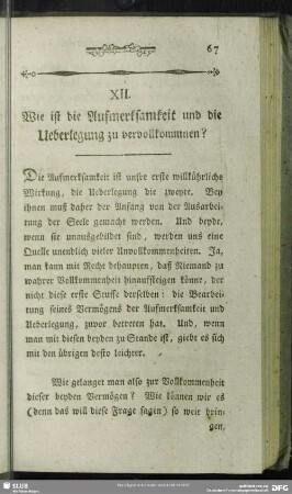 XII. Wie ist die Aufmerksamkeit und die Ueberlegung zu vervollkommnen?