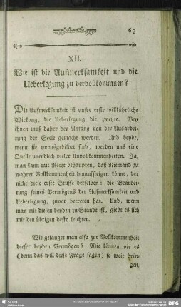 XII. Wie ist die Aufmerksamkeit und die Ueberlegung zu vervollkommnen?