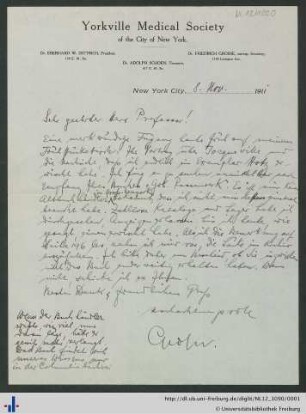 Brief von Yorkville Medical Society (New York) an Ludwig Schemann.