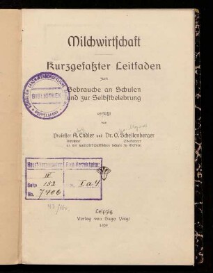 Milchwirtschaft : kurzgefasster Leitfaden zum Gebrauche an Schulen und zur Selbstbelehrung