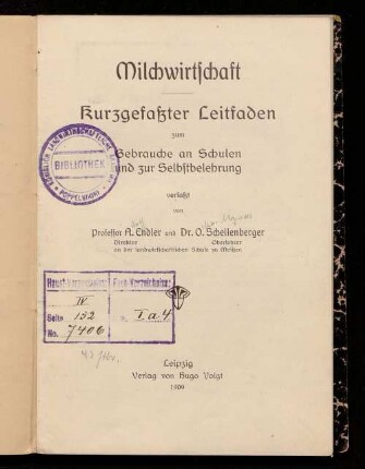 Milchwirtschaft : kurzgefasster Leitfaden zum Gebrauche an Schulen und zur Selbstbelehrung
