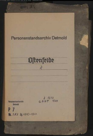 Zivilstandsregister der Munizipalität Ostenfelde (Aufgebote 1810; GAHT 1811). (Gemeinde: Ostenfelde, Kreis Warendorf)
