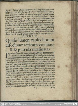 Caput V. Quale lumen causis horum affectuum afferant verminosa & putrida miasmata