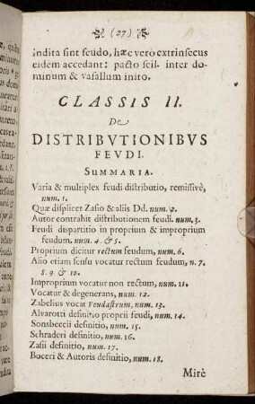Classis II. De Distributionibus Feudi.