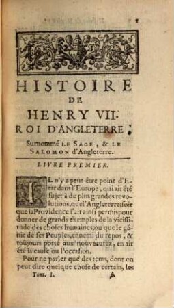 Histoire De Henri VII Roy D'Angleterre, Surnommé Le Sage, & Le Salomon d'Angleterre. 1