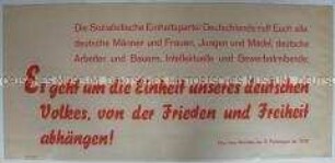 Maueranschlag mit Zitat über die Einheit Deutschlands aus dem Manifest des III. Parteitages der SED