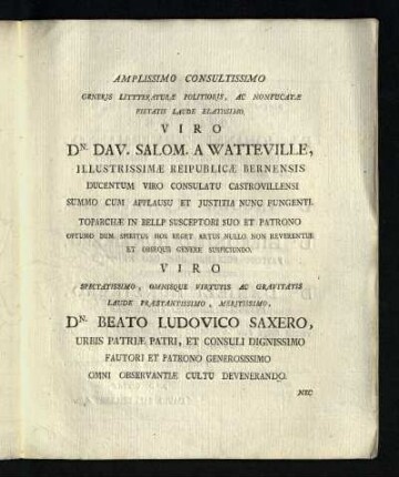 Amplissimo Consultissimo Generis ...