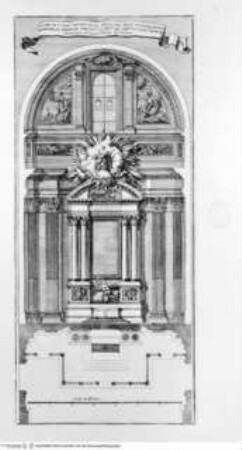 Disegni di vari altari e cappelle nelle chiese di Roma con le loro facciate fianchi piante e misure de più celebri architetti, Tafel 47: Il Gesù, Cappella di San Francesco Saverio, Schnitt, Grundriss