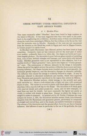 VI. Greek Pottery under Oriental Influence: East Aegean Wares