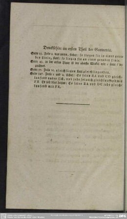 Druckfehler im ersten Theil der Geometrie
