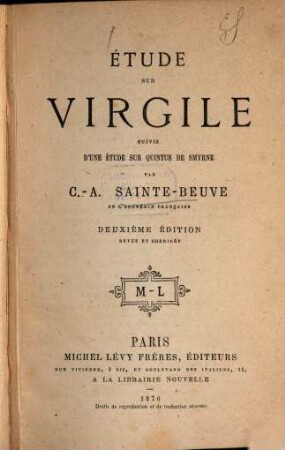 Étude sur Virgile : suivie d'une étude sur Quintus de Smyrne