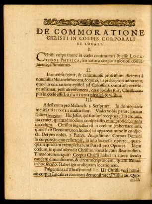 De Commoratione Christi In Coelis Corporali Et Locali.