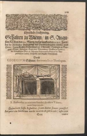 Christliche Leichpredig ... Gehalten ... bey der Fürstlichen Besingknuß deß ... Herrn Ernsten Ertzhertzogen zu Osterreich ...