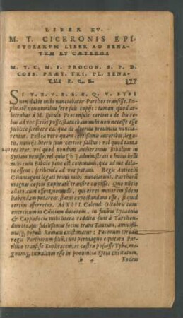 M. T. Ciceronis Epistolarum Liber Ad Senatum Et Caeteros