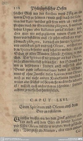 CAPUT LXVI. Einen Spiritum und Oleum auß dem Bley zu distilliren.