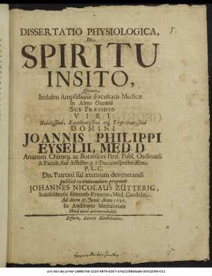 Dissertatio Physiologica, De Spiritu Insito