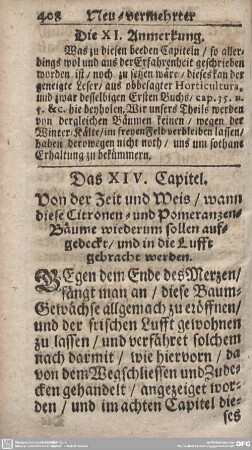 Das XIV. Capitel. Von der Zeit und Weis/wann diese Citronen- und Pomeranzen-Bäume wiederum sollen aufgedeckt/und in die Lufft gebracht werden.