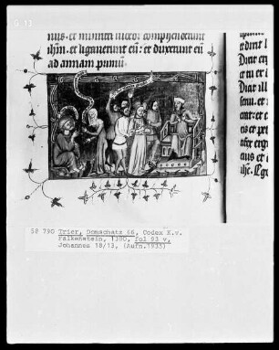 Perikopenbuch des Erzbischofs Kuno von Falkenstein: Christus vor Hannas