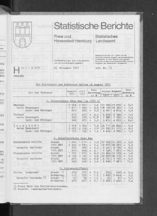 Der Seeverkehr des Hamburger Hafens im August 1972 : Lfd. Nr. 53