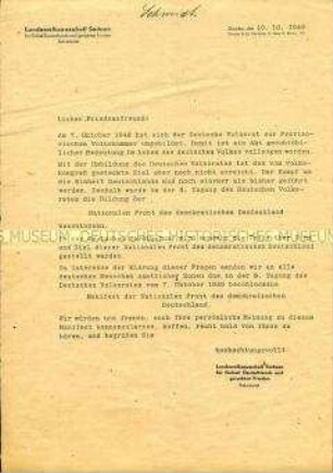 Offener Brief des Landesvolksausschusses Sachsen anlässlich der Gründung der DDR