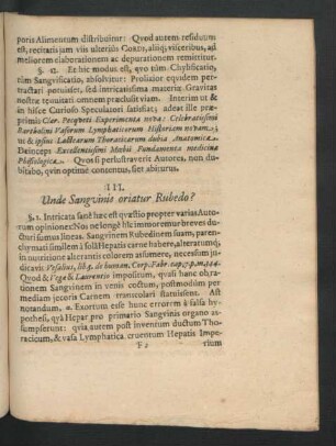 III. Unde Sangvinis oriatur Rubedo?