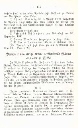 Berühmte und einige andere verdienstvolle Männer aus oder zu Nidda.