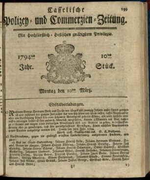 10tes Stueck, Montag den 10ten Maerz 1794