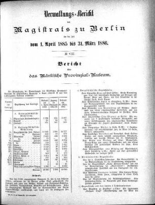 No. VIII. Bericht über das Märkische Provinzial-Museum