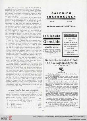Hohe Preise für alte Graphik / Kunstausstellungen / Kunstauktionen / Aus dem nordischen Kunstleben / Neue Kunstbücher / Aus der Kunstwelt / "Die Neue zeit", Köln 1932