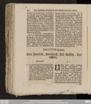 Das CXXXII. Capitel. Von Zwiebeln, Knoblauch, Erd-Apffeln, Tartuffeln.