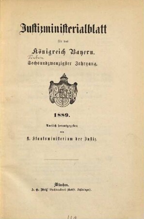 Justizministerialblatt für den Freistaat Bayern. 27. 1889