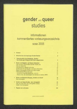 SS 2005: Gender und queer studies : Infos & kommentiertes Vorlesungsverzeichnis ...