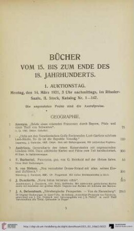 1. Auktionstag (Nr. 1-138)