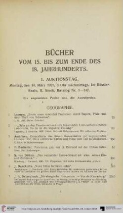 1. Auktionstag (Nr. 1-138)