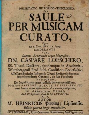 Diss. hist.-theol. de Saule per musicam curato