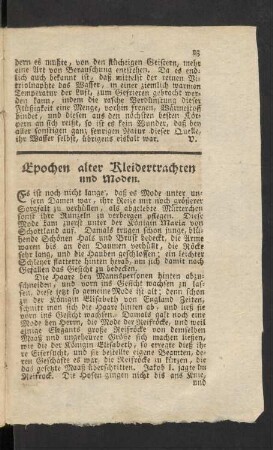 Epochen alter Kleidertrachten und Moden.