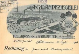Rechnung der Fa. Dampfziegelei Heilbronn-Neckargartach A.G. mit Firmenansicht