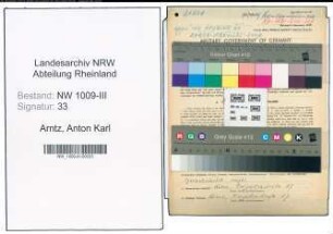Entnazifizierung Anton Karl Arntz , geb. 29.10.1915 (Baecker)
