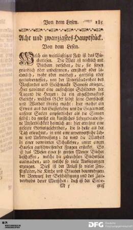 XXVIII. Hauptstück. Von dem Lesen.