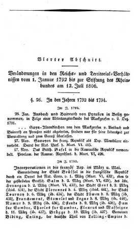 Vierter Abschnitt. Veränderungen in den Reichs- und Territorial-Verhältnissen vom 1. Januar 1792 bis zur Stiftung des Rheinbundes am 12. Juli 1806.