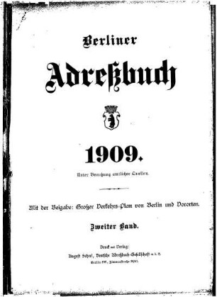 Berliner Adreßbuch 1909 Zweiter Band