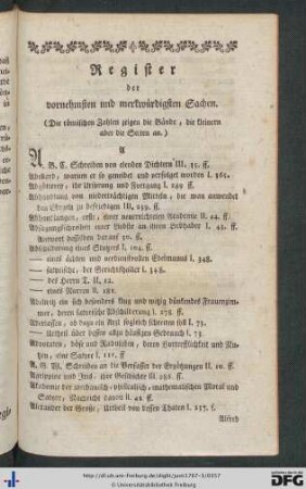Register der vornehmsten und merkwürdigsten Sachen.
