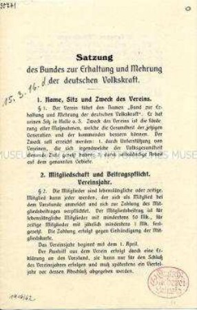 Satzung des Bundes zur Erhaltung und Mehrung der deutschen Volkskraft