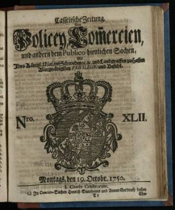 Nro. XLII, Montags, den 19. Octobr. 1750